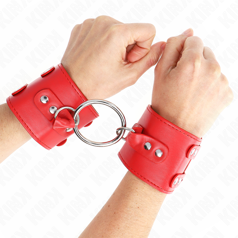 KINK - STAŁE UCHWYTY NA NADGARSTKI Z PIERŚCIENIEM I ĆWIEKAMI REGULOWANE CZERWONE 17-22 CM X 6,5 CM
