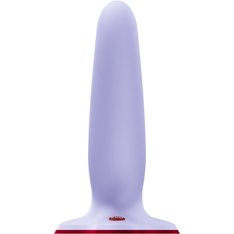 Purple double-ended dildo with smooth, tapered shape and sturdy base.