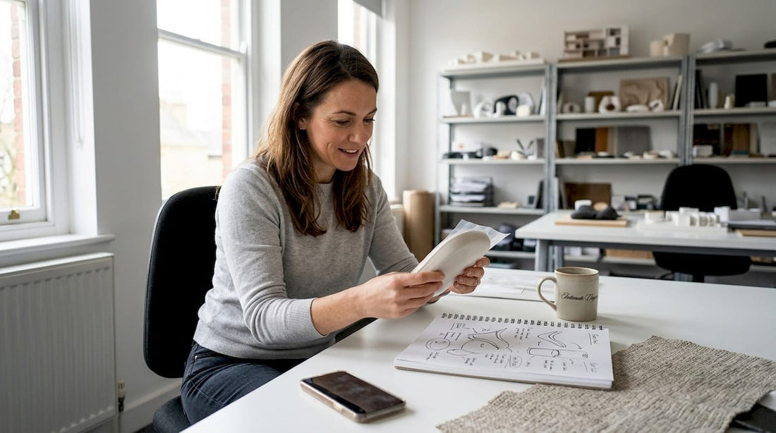 Designer handling product prototype at studio desk