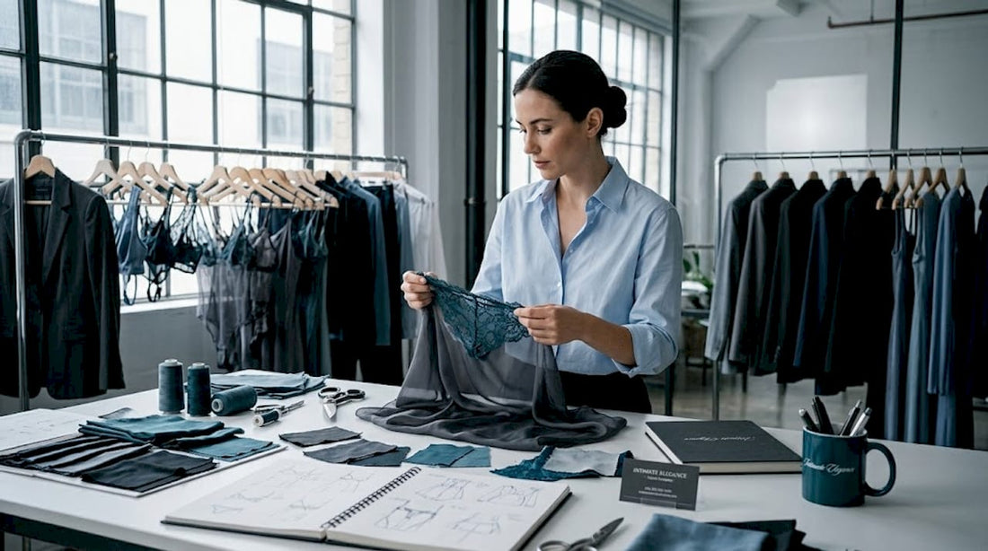 Designer reviewing elegant lingerie prototypes