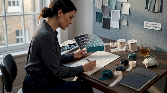Lingerie designer sketching at drafting table