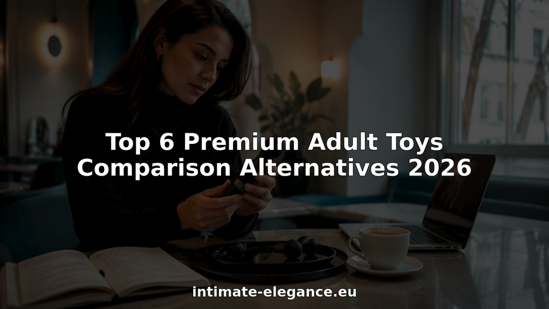 Woman comparing premium adult toys at home table