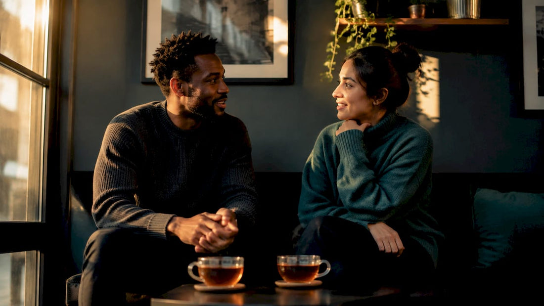 Couple having open sexual health conversation at home