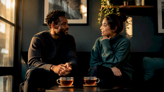 Couple having open sexual health conversation at home