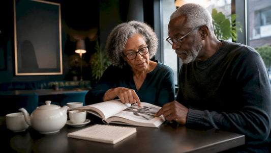Couple studying intimacy education at home