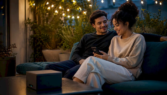 Couple using app-controlled toy at home