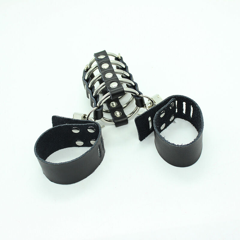 OHMAMA FETISCH - PENISKÄFIG MIT METALLRINGEN UND LEDERRIEMEN