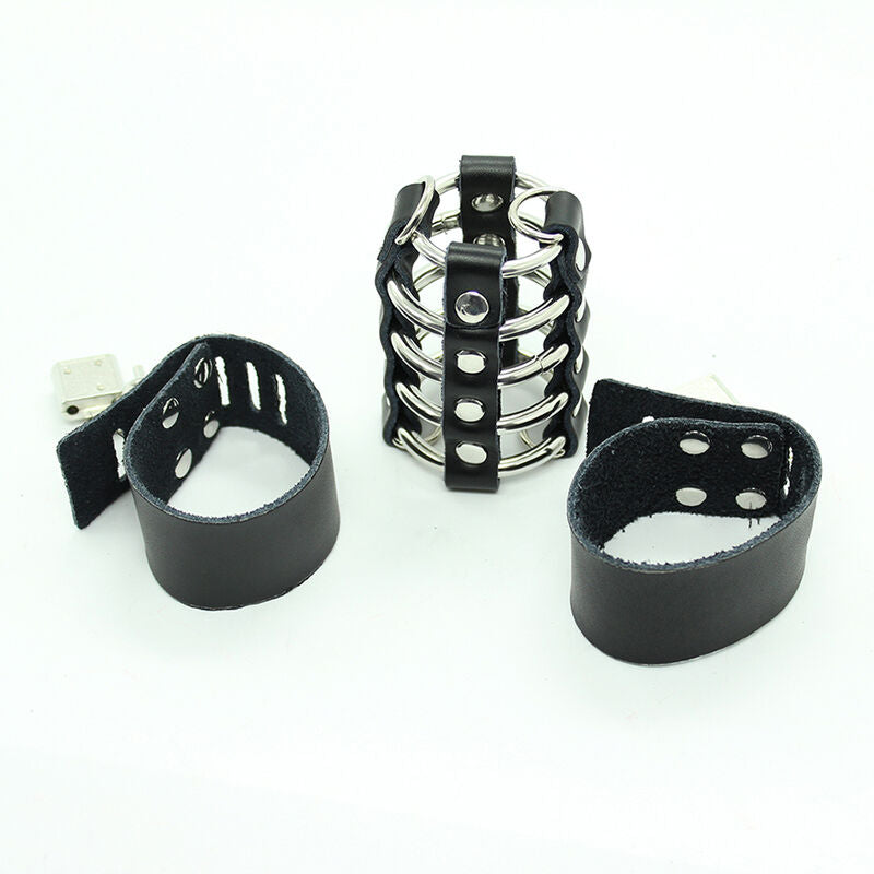 OHMAMA FETISCH - PENISKÄFIG MIT METALLRINGEN UND LEDERRIEMEN