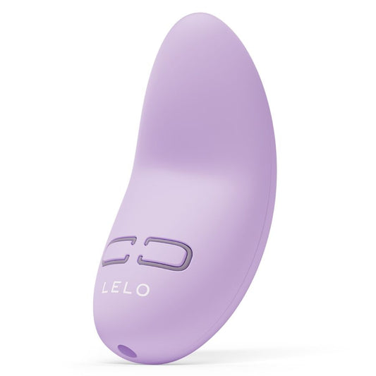 Lilac curved personal massager with smooth matte finish and LELO logo embossed near base.