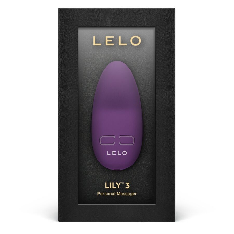 Purple LELO Lily 3 personal massager with sleek, smooth design in black box packaging.