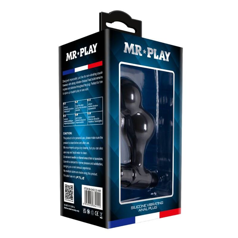 MR PLAY - CZARNY SILIKONOWY WIBRATOR Z KOREK ANALNYM