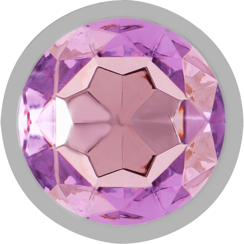 Metal anal plug with reflective violet crystal base, smooth polished aluminum surface.