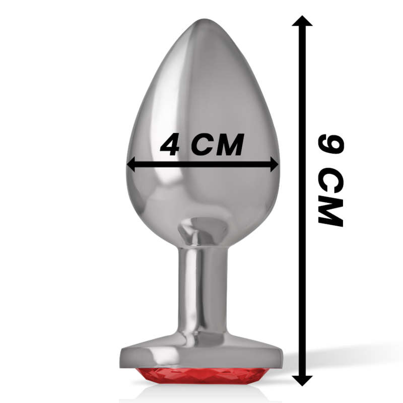 INTENSE - ANALPLUG AUS ALUMINIUMMETALL MIT ROTEN KRISTALLSTÜCKEN, GRÖSSE L