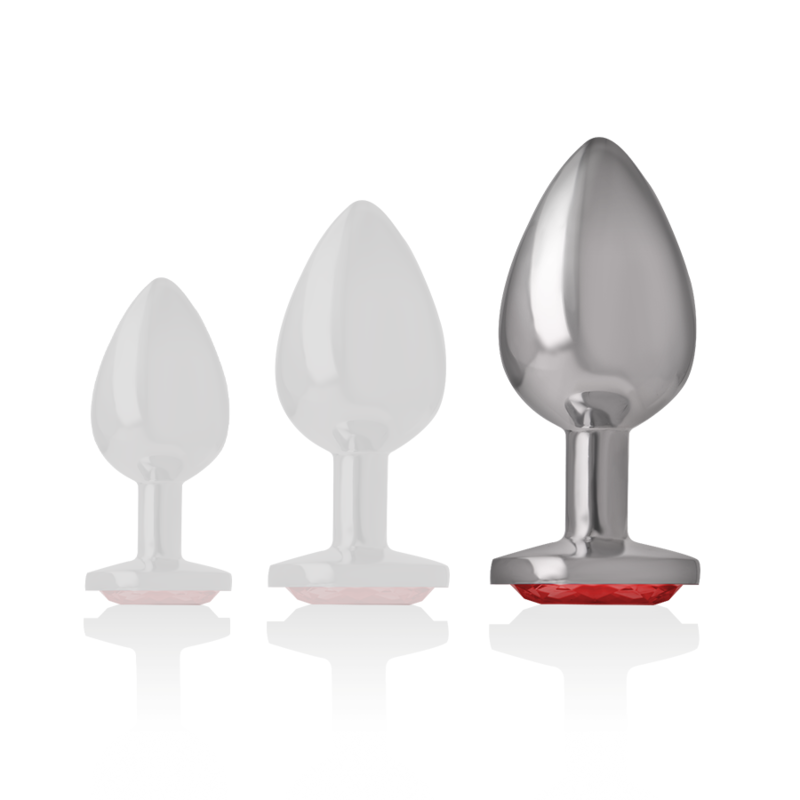 INTENSE - ANALPLUG AUS ALUMINIUMMETALL MIT ROTEN KRISTALLSTÜCKEN, GRÖSSE L