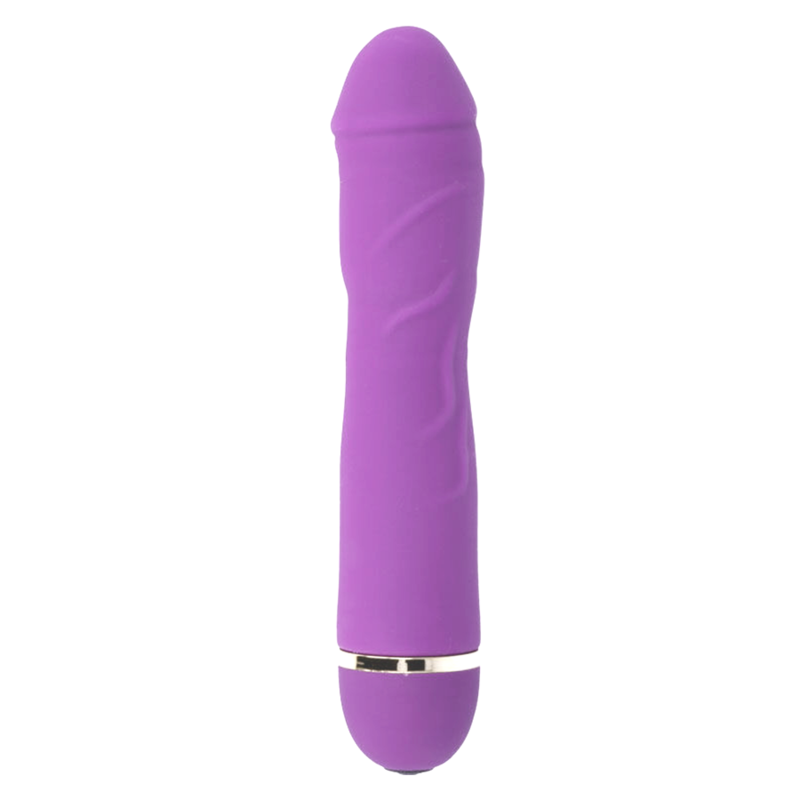 Lilac silicone vibrator with smooth, slightly curved shaft and 20-speed control knob at base.