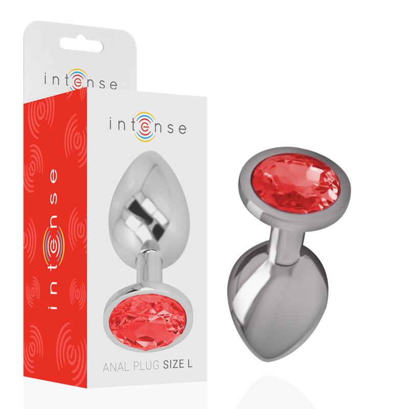 INTENSE - ANALPLUG AUS ALUMINIUMMETALL MIT ROTEN KRISTALLSTÜCKEN, GRÖSSE L