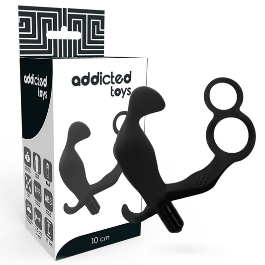 ADDICTED TOYS – ANALPLUG MIT DOPPEL-PENISRING UND SCHWARZEN HODEN