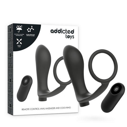 ADDICTED TOYS - PENISRING MIT FERNBEDIENUNG UND ANALPLATZ, SCHWARZ, WIEDERAUFLADBAR