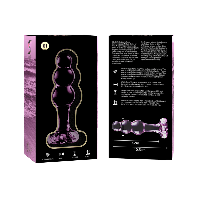NEBULA-SERIE VON IBIZA – MODELL 1 ANALPLUG AUS BOROSILIKATGLAS, ROSA, 10,5 CM O 3 CM