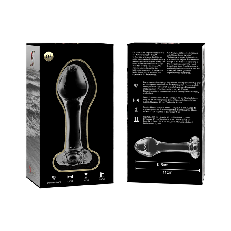 NEBULA-SERIE VON IBIZA – ANALPLUG MODELL 2, BOROSILIKATGLAS, KLAR, 11 CM -O- 3,5 CM