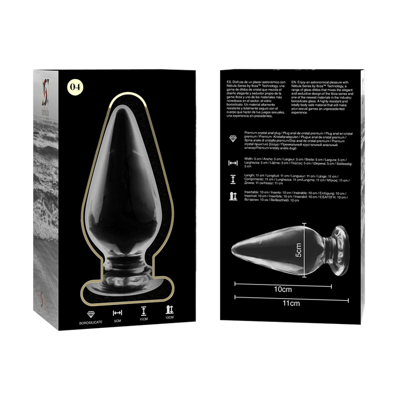 NEBULA-SERIE VON IBIZA – MODELL 4 ANALPLUG AUS BOROSILIKATGLAS, KLAR, 11 CM – O – 5 CM
