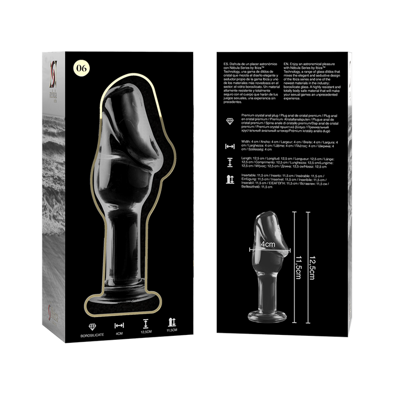 NEBULA-SERIE VON IBIZA – ANALPLUG MODELL 6 AUS BOROSILIKATGLAS, KLAR, 12,5 CM – O – 4 CM