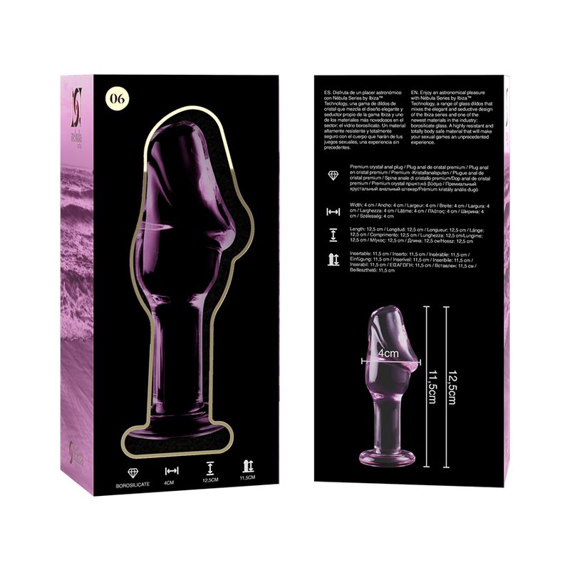 NEBULA-SERIE VON IBIZA – MODELL 6 ANALPLUG AUS BOROSILIKATGLAS, ROSA, 12,5 CM O 4 CM