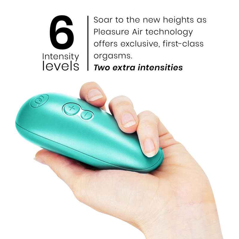 Turquoise Womanizer Starlet 3 clitoral stimulator with ergonomic design held in hand.