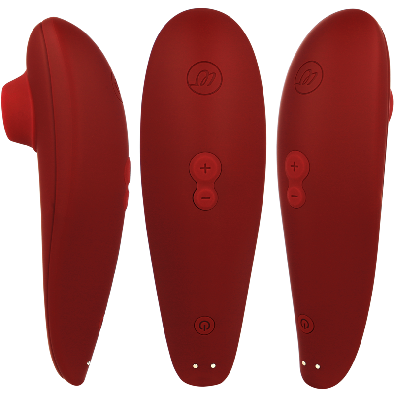 Bordeaux Womanizer Classic 2 clitoral stimulator with ergonomic curves and three control buttons.