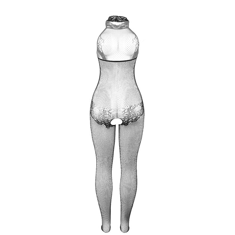 SUBBLIME - 951801 Netz- und Spitzenbody ohne Schritt mit hohem Kragen, schwarz, Einheitsgröße