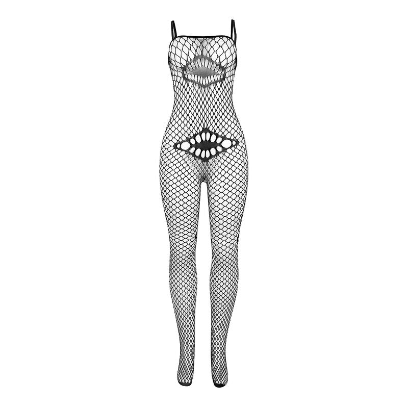 SUBBLIME - 952112 BODYSTOCKING Z SIATKI RYBACKIEJ Z DETALAMI NA PIERSIACH I BRZUCHU CZARNY ROZMIAR JEDNORAZOWY
