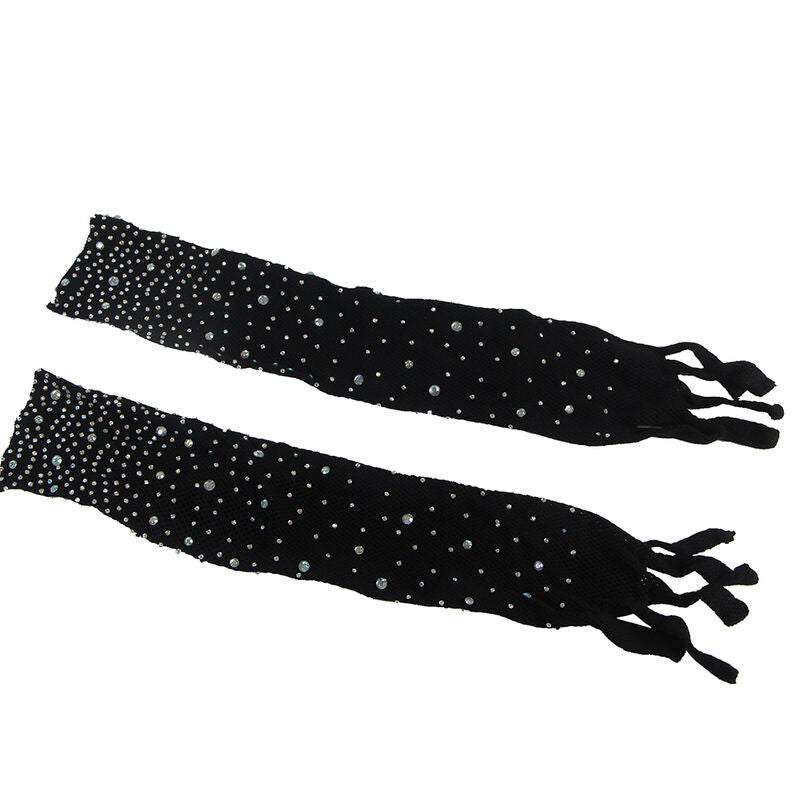 SUBBLIME - 952174 Netzbody mit Handschuhen und Strasssteinen, Schwarz, Einheitsgröße