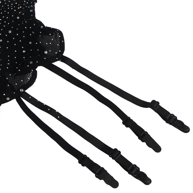 SUBBLIME - 952174 Netzbody mit Handschuhen und Strasssteinen, Schwarz, Einheitsgröße