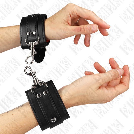 KINK – Abschließbare Dungeon-Handgelenksfesseln, schwarz, verstellbar, 21–28 cm x 5,5 cm