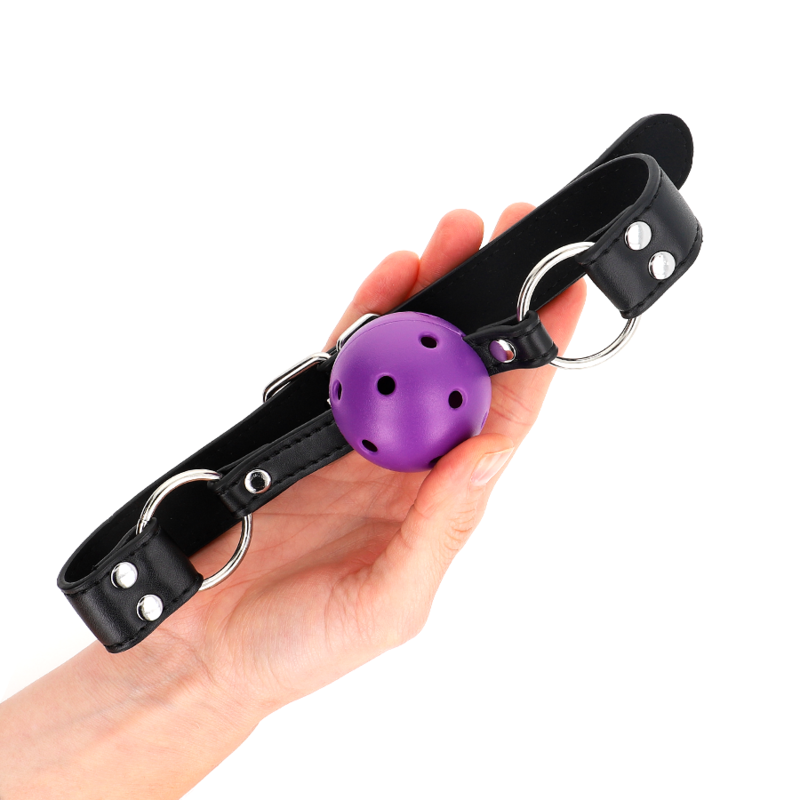 KINK – Atmungsaktiver Ballknebel, 4 cm, mit Doppelniete, Lila, 62,5 x 2,5 cm, verstellbar von 42 bis 58 cm