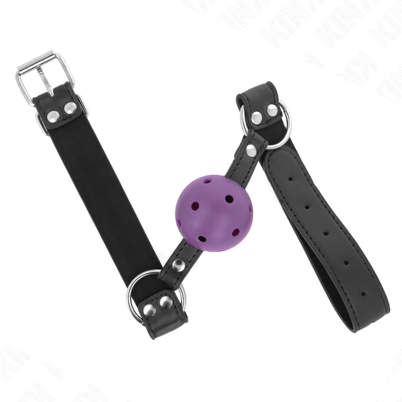 KINK – Atmungsaktiver Ballknebel, 4 cm, mit Doppelniete, Lila, 62,5 x 2,5 cm, verstellbar von 42 bis 58 cm