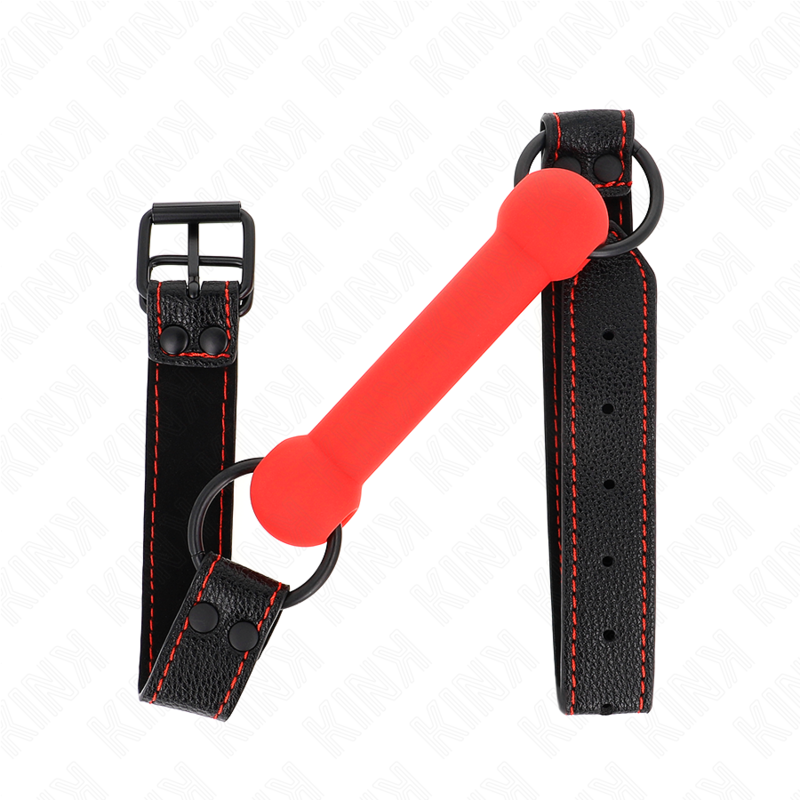 KINK - KNEBEL KOSTNY Z PASKIEM ZE SKÓRY NATURALNEJ CZERWONY REGULOWANY 41-57 CM