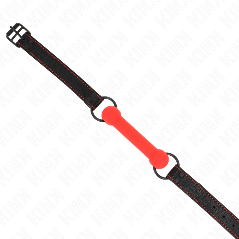KINK - KNEBEL KOSTNY Z PASKIEM ZE SKÓRY NATURALNEJ CZERWONY REGULOWANY 41-57 CM