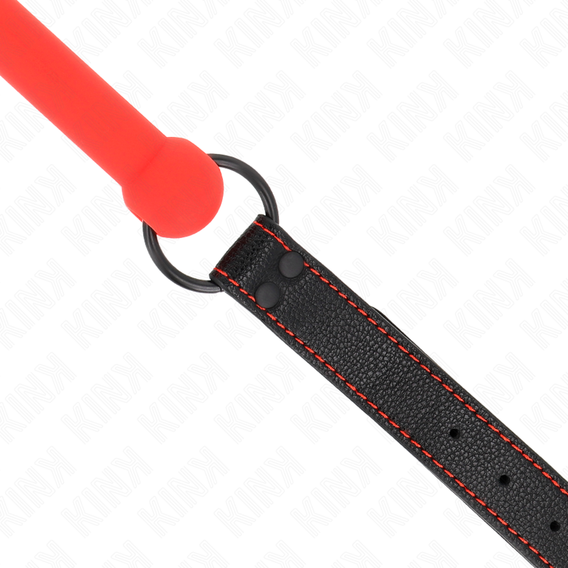 KINK - KNEBEL KOSTNY Z PASKIEM ZE SKÓRY NATURALNEJ CZERWONY REGULOWANY 41-57 CM