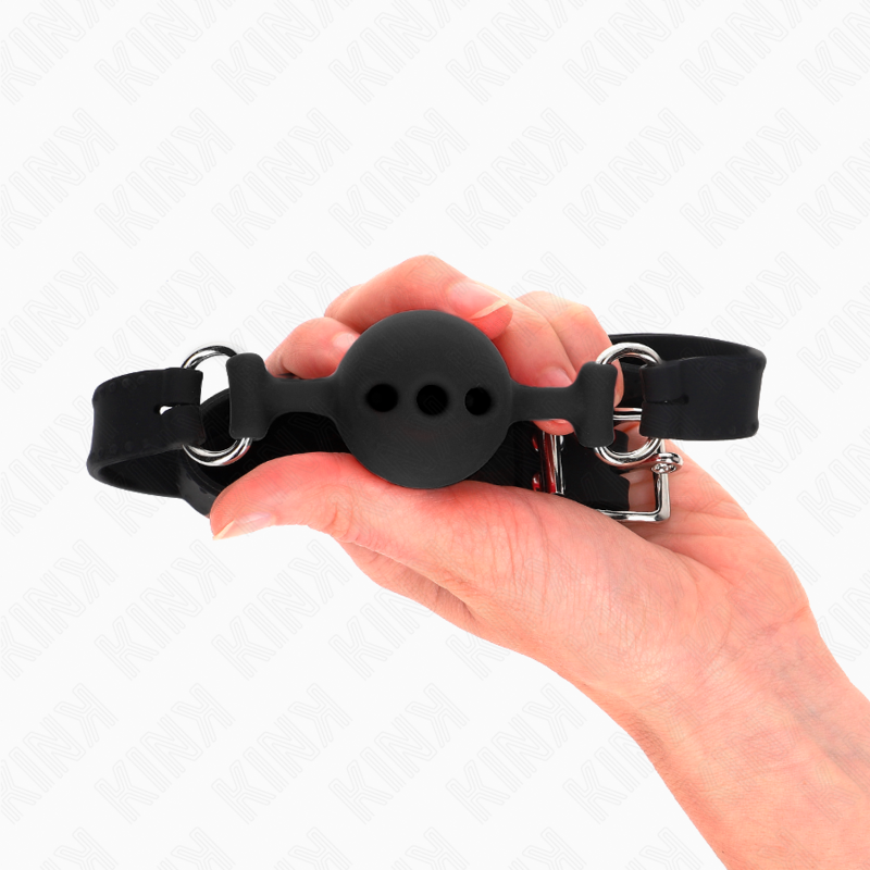 KINK – Vollsilikonknebel 55 x 2 cm mit 4 cm Kugel, Größe S, schwarz, verstellbar 35–51 cm