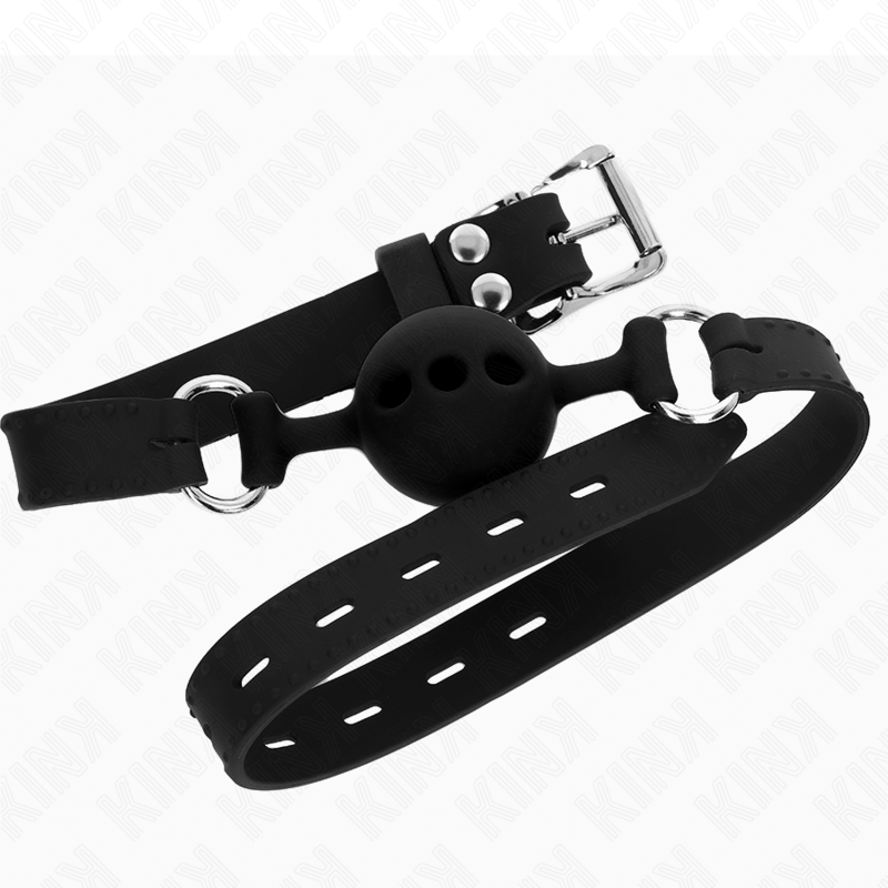 KINK – Vollsilikonknebel 55 x 2 cm mit 4 cm Kugel, Größe S, schwarz, verstellbar 35–51 cm