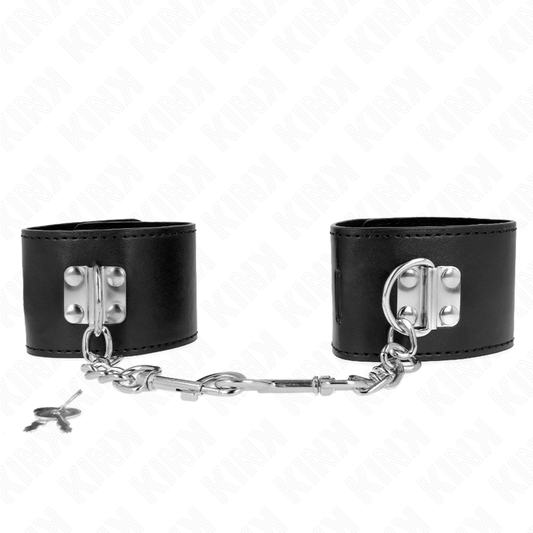 KINK - Handgelenksfesseln mit Vorhängeschlossverschluss, schwarz, verstellbar, 16-23 cm x 5,5 cm