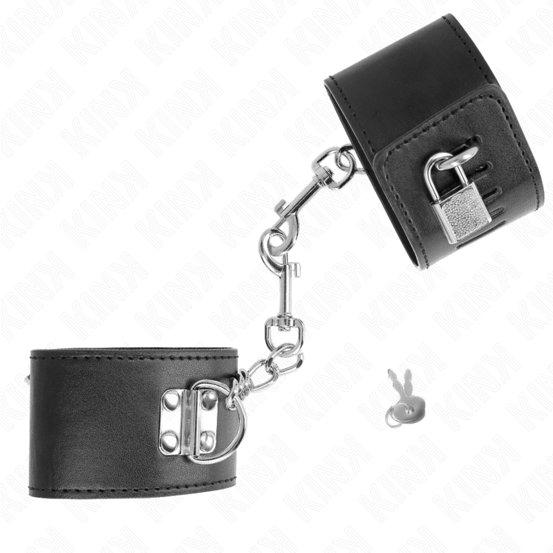 KINK - Handgelenksfesseln mit Vorhängeschlossverschluss, schwarz, verstellbar, 16-23 cm x 5,5 cm