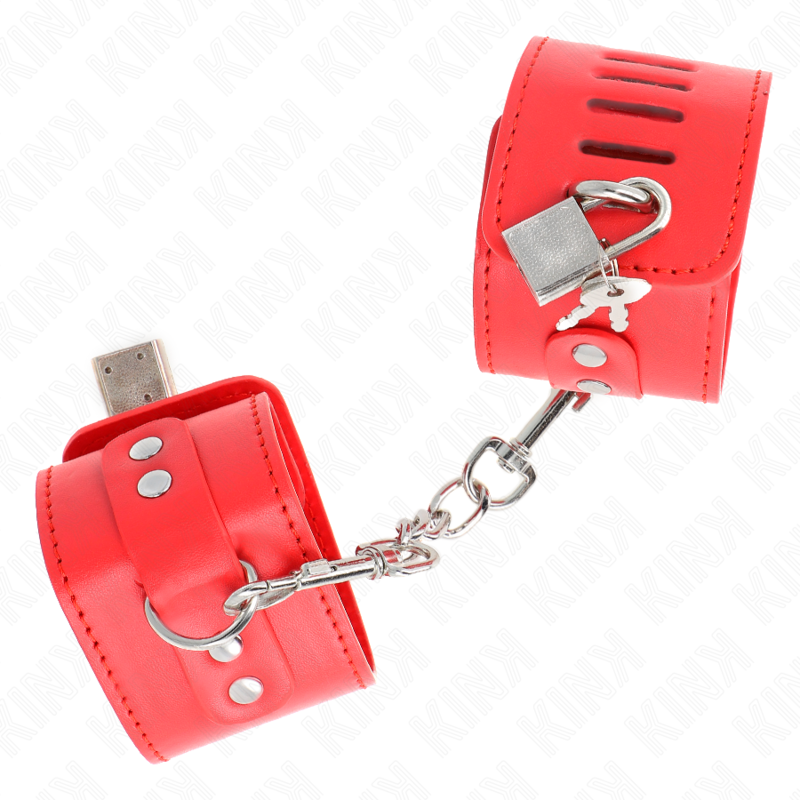 KINK - KLAMRY NA NADGARSTKI Z ZAMKIEM NA KŁÓDKĘ CZERWONE REGULOWANE 16-23 CM X 5,5 CM