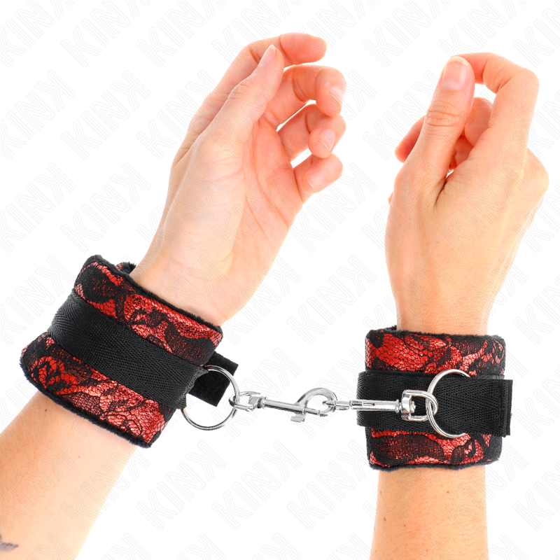 KINK - KRÓTKIE AKCESORIA Z KORONKĄ I NYLONOWĄ TAŚMĄ NA NADGARSTKI CZERWONO-CZARNE 23 X 6,5 CM