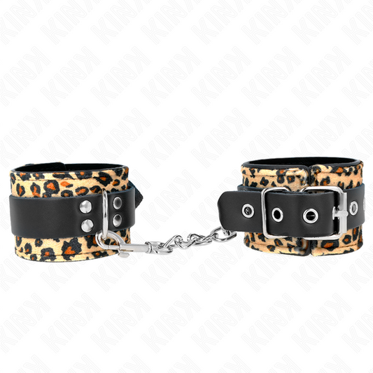 KINK - Handgelenksfessel aus echtem Leder mit Leopardenmuster, verstellbar, 18-29 cm x 5,5 cm