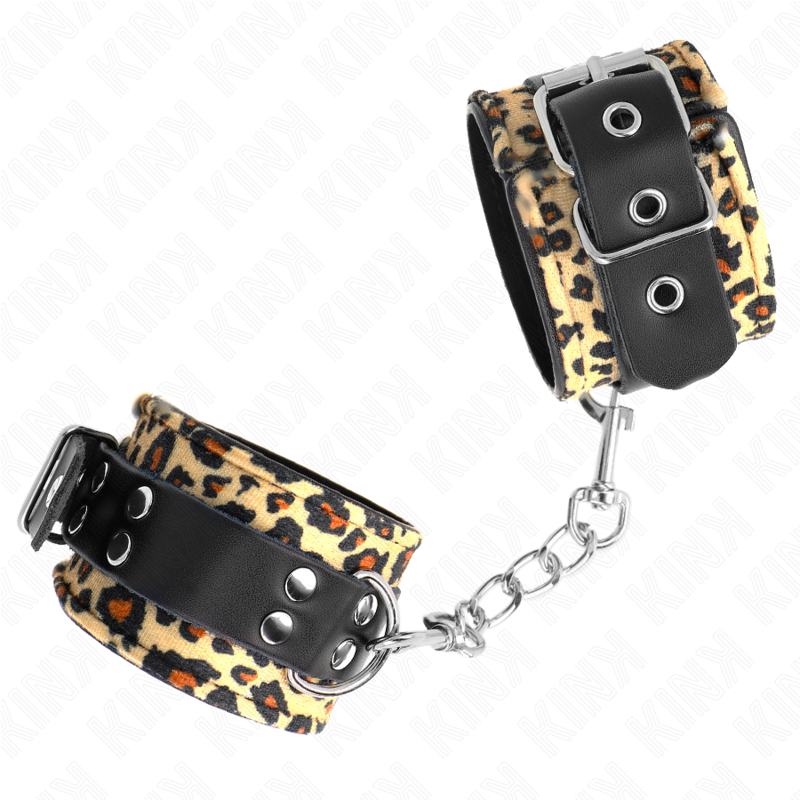 KINK - Handgelenksfessel aus echtem Leder mit Leopardenmuster, verstellbar, 18-29 cm x 5,5 cm