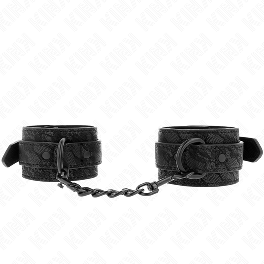 KINK - MANKIETY NA NADGARSTKI POKRYTE KORONKĄ, REGULOWANE, CZARNE, 19-26 CM