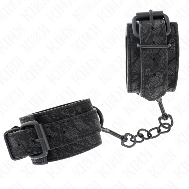 KINK - MANKIETY NA NADGARSTKI POKRYTE KORONKĄ, REGULOWANE, CZARNE, 19-26 CM