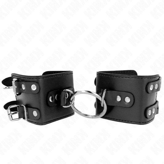 KINK - STAŁE UCHWYTY NA NADGARSTKI Z PIERŚCIENIEM I ĆWIEKAMI REGULOWANE CZARNE 17-22 CM X 6,5 CM